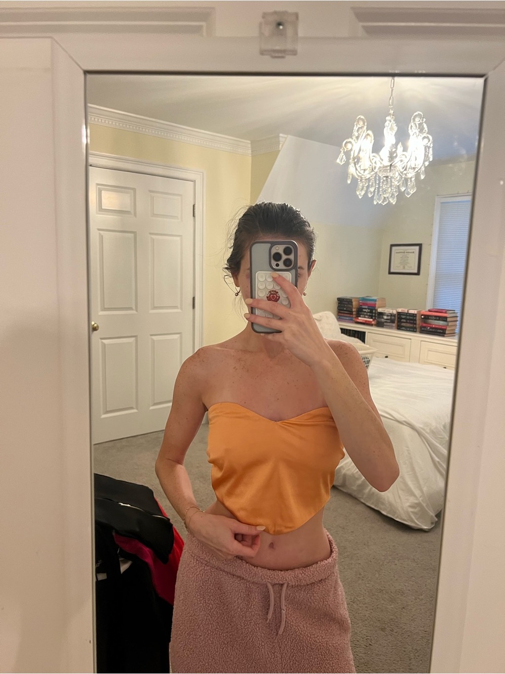 Satin Strapless Bandeau Top in Orange